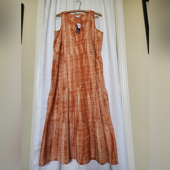 J Jill Orange Tie Dye Tiered Sleveless Maxi Dress with small flowers - Picture 1 of 5